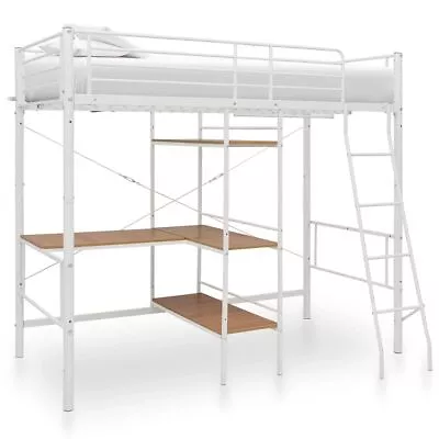 VidaXL Bunk Bed With Study Table Desk Frame White Metal 90x200 Cm - Kids Room • £699.99