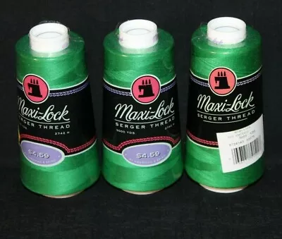 3 Maxi Lock Serger Thread 3000 Yard Cone Polyester Thread 520 Emerald Green-G7 • $17.99