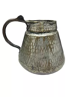 Antique Islamic Persian Turkish Copper Hammered Vessel Pot 7  Tall Iron Handle • $65