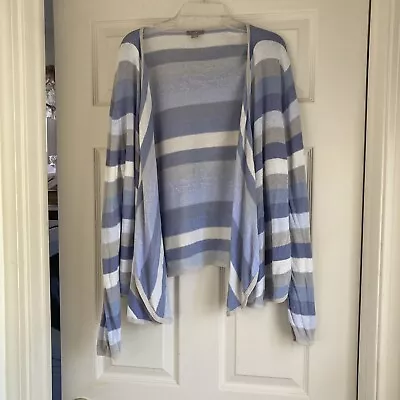 J Jill Sweater Womens Cardigan Open Front Linen Blend Knit Blue/gray Stripe M • $9.99