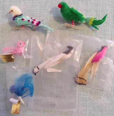 7 Vintage Christmas Ornament Birds Feather Spun Cotton Chenille 2 -3  • $18