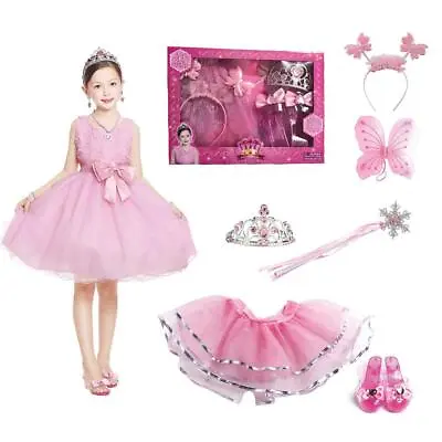 Girls' Pretend Play Pink Butterfly Headband Fairy Dress-Up Set Wings Wand Skirt  • £13.99