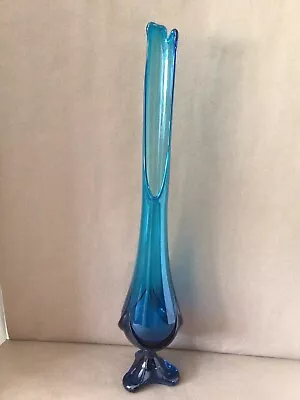 Viking Glass Epic *bluenique* Foot Ribbed Column 24.5” Swung Floor Vase Vtg Mcm • $259