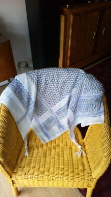 £16.99 • Buy Original Hirbawi Made In Palestine Kufiya Scarf Shemagh Blue/gold/white On White