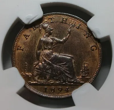 GREAT BRITAIN England Farthing 1/4 Penny 1894 NGC MS 62 BN UNC Victoria • $175