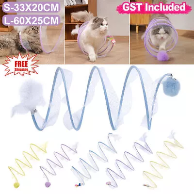 Folded Cat Tunnel Interactive Toy Spiral Tunnel Balls Mouse Feather Kitten Toys • $8.99
