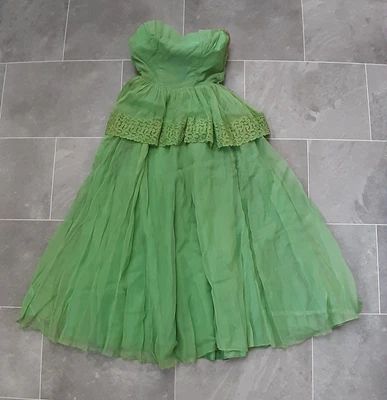 £30 • Buy ❤️  Vintage Off The Shoulder Corset-Style Ball Dress With Lace 1940s Green Prom?