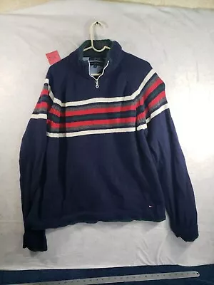 Tommy Hilfiger Colorful Striped Zip Front Lambswool Striped Sweater Sz Xl • $14.99