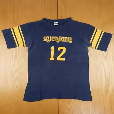 Champion Michigan Wolverines Shirt Kids Large 14-16 Blue Bar Jersey Vintage 70s • $50