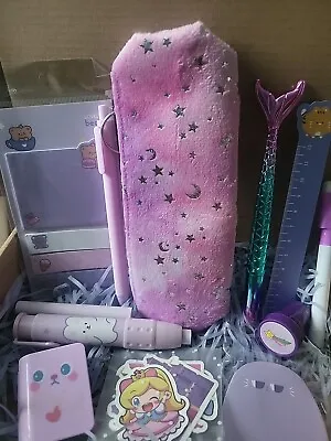 Girls Purple Stationery Hamper Gift Box Set 🎁 Cute Pens Pencils Stickers Kawaii • £9.95
