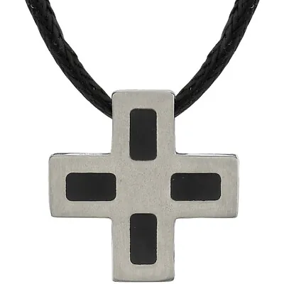 Titanium And Black Rubber-inlay Square Cross Pendant On A Black Cord For Men • $29.99