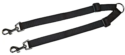 2 Dog Lead Coupler Splitter Adjustable Double Walk 2 Dogs Together S/M Black • £9.20