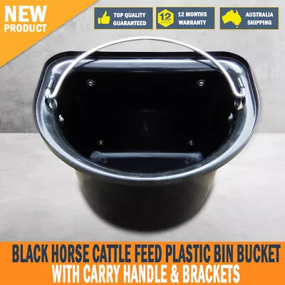 NEW Black Horse Cattle Feed Plastic Bin Bucket With Carry Handle & Brackets • $25