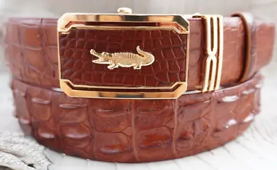 W1.5  Cognac Real Crocodile Hornback Leather Skin Men's Belt Automatic Buckle #3 • $63