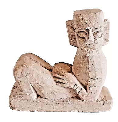 Clay Astec Mayan Figurine Man With Offering Bowl In Lap Statue 4.5 ×4.5  • $8.95