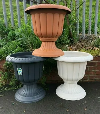 Plastic Round Garden Urn Plant Pot Planter Outdoor Garden Stand Round -3 Colours • £19.99