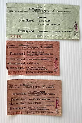 Vintage Walt Disney World Magic Kingdom Junior Admission  A  And Two  E  Tickets • $14.95