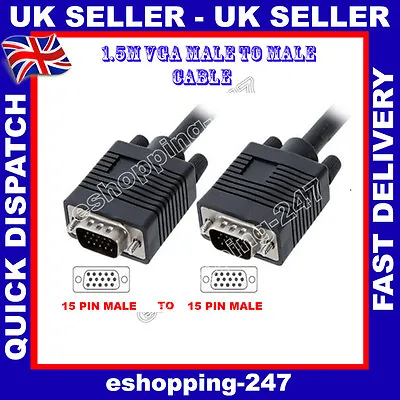 £2.94 • Buy New 1.5M VGA MALE To Male Monitor Computer Laptop TV PC LCD TFT 15 PINS Cable