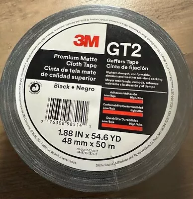3M™ Premium Matte Cloth Gaffers Tape GT2 Black 1.88  X 54.6' YD Weather Resista • $31.99