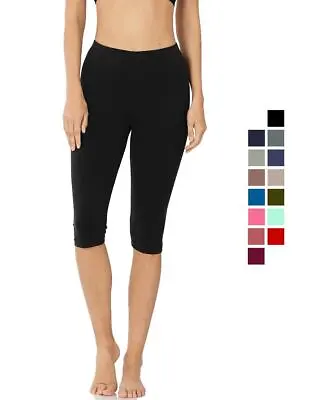 Premium Cotton Capri Length Leggings Yoga Pants Stretchy Basic Everyday • $9.98