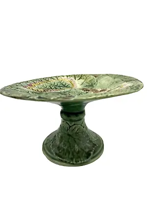 Antique Majolica Footed Compote Green Begonia Caladium Leaf Leaves • $132