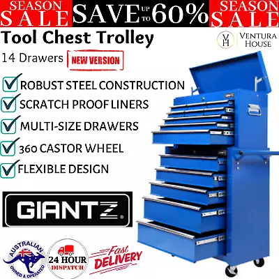 Giantz 14 Drawers Tool Box Chest Cabinet Trolley Mobile Mechanic Storage Trolly • $321.95