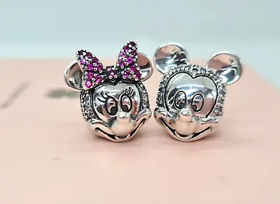 Two Authentic Pandora Disney Shimmering Mickey  And Minnie Mouse Clips 2 Charms • $45.99