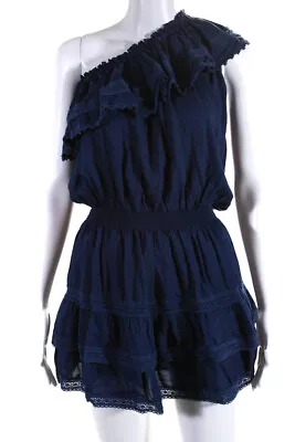 Melissa Odabash Womens Ruffled Ruched One Shoulder Pullover Dress Navy Size XS • $45.74