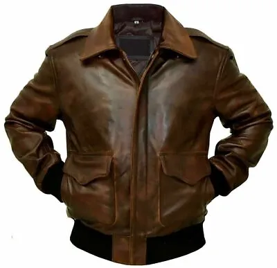 Aviator A-2 Real Cowhide Distressed Brown Leather Bomber Flight Vintage Jacket • $25