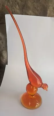  Vintage Mid Century Modern Viking Glass Orange/ Amberina Long Tail Bird MCM • $79