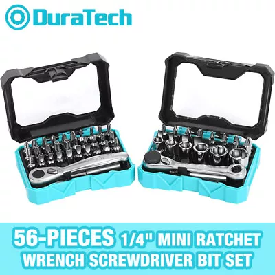 DURATECH 1/4  Ratchet Wrench Screwdriver Bit Set 56PC 60-72 Tooth Bit Socket Set • $27.29