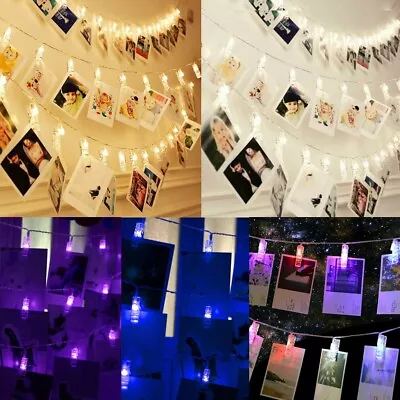 20/50 LED Hanging Picture Photo Peg Clip Fairy String Light Party Bedroom Decor • £11.63