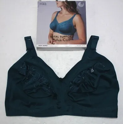 M&s Collection Total Support Embroidered Non Wired Full Cup Bra Dark Turquoise • £12.95