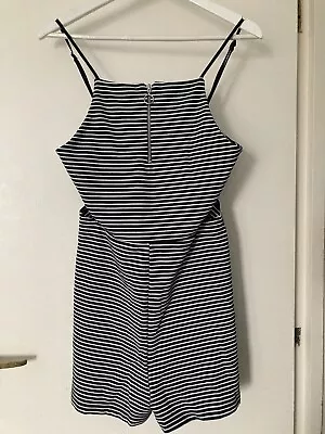 ASOS Black & White Stripe Polyester Strappy Zip Front Playsuit Size 12 Sold Out • £0.99