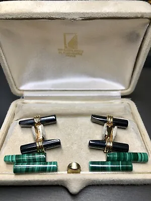 Vintage 18k VAN CLEEF & ARPELS Hematite Malachite Cufflinks Original Box Receipt • $2880