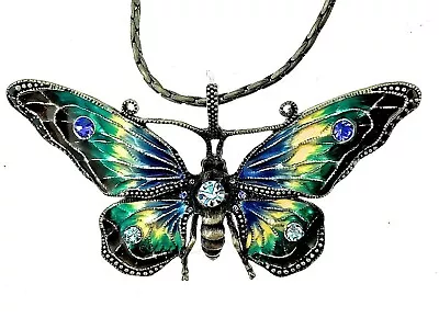 Plique A Jour Butterfly Necklace Translucent Stained Glass Enamel Jewelry AN20  • $29.99