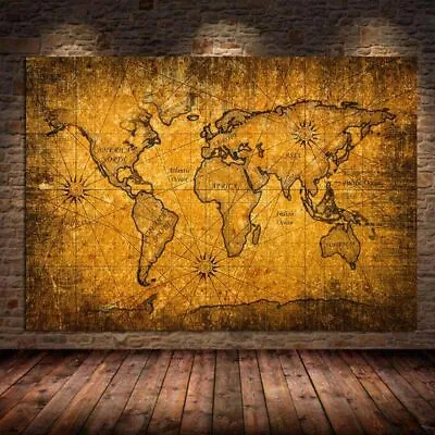 Vintage World Map Canvas Painting Posters Ancient Old Retro Map Wall Art Decor • $11.88
