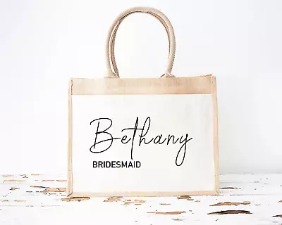 £11.99 • Buy Personalised Any Name Jute Bag, Bridesmaid Bag, Maidofhonour, Bridesmaid Gifts