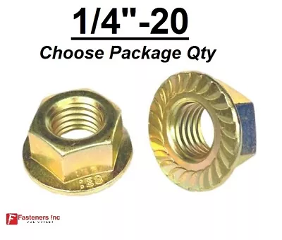 1/4 -20 Grade 8 SERRATED Flange Whiz Lock Nuts Coarse Zinc Yellow Plated • $9.19