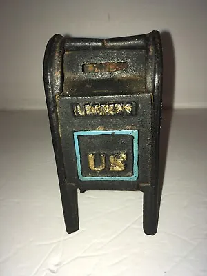 Vintage Cast Iron US Mailbox Coin Still Bank Air Mail Box Toy • $44.99