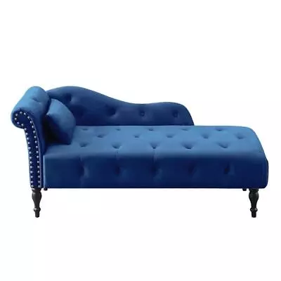 60.6  Modern Velvet Chaise Lounge W/ Solid Wood Legs And A Toss Pillow Blue • $326.29