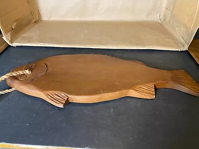 Vintage Wood Hand Carved Fish Cutting Board With Rope For Storing • $25