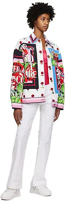 VERSACE JEANS COUTURE Rose Print Spread Collar WhiteMuticolor Denim Shirt Jacket • $693.25