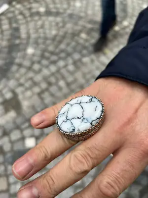 Men Large Ring  Sterling Silver Ring  Men White Turquoise Stone Ring • $165