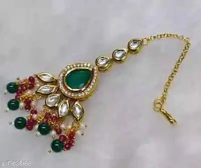 Tikka Bollywood GoldPlated Kundan Jhumar Jewelry Bridal Set Mang Tika Indian 01 • $17.88