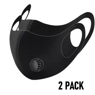 2x Face Mask Fashion With Filter Valve Vent Reusable Breathable Washable Black • £2.29