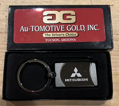 Mitsubishi Logo Black & Silver Metal Keychain Automotive Gold- NEW IN BOX • $15.50