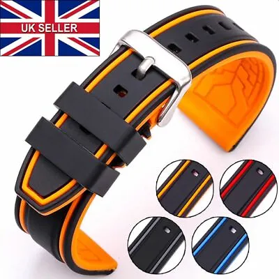 20mm 22mm Dual Colour Watch Strap Band Soft Silicone Rubber Sport Replacement UK • £6.75
