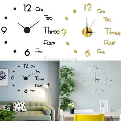 3D Wall Clock Mirror Surface Large Modern DIY Sticker Office Home Shop Art Decor • $7.18