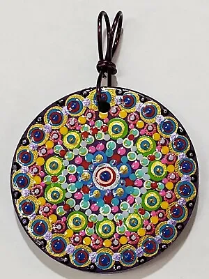 Necklace 1 Each Mandala Dot Art Pendant Acrylic Hand Painted Wooden • $5